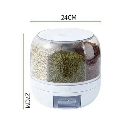 6-Compartment Grain & Rice Organizer with Button Dispenser