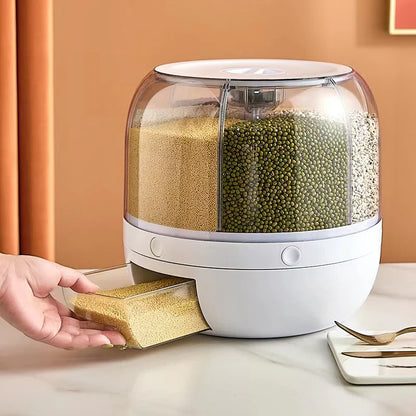 6-Compartment Grain & Rice Organizer with Button Dispenser