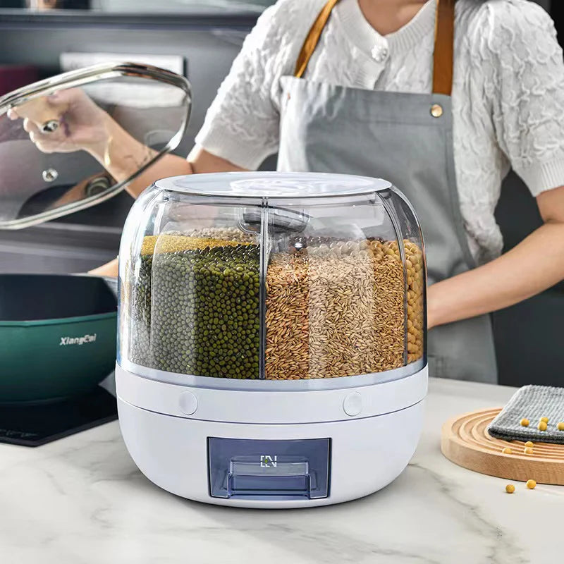 6-Compartment Grain & Rice Organizer with Button Dispenser