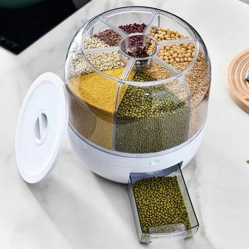 6-Compartment Grain & Rice Organizer with Button Dispenser