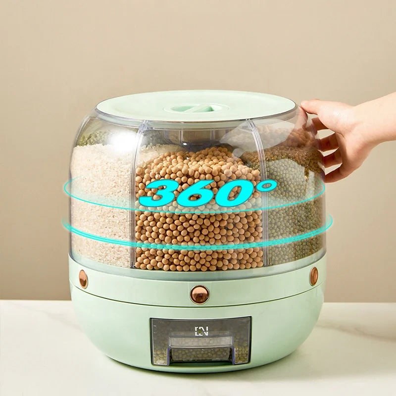 6-Compartment Grain & Rice Organizer with Button Dispenser