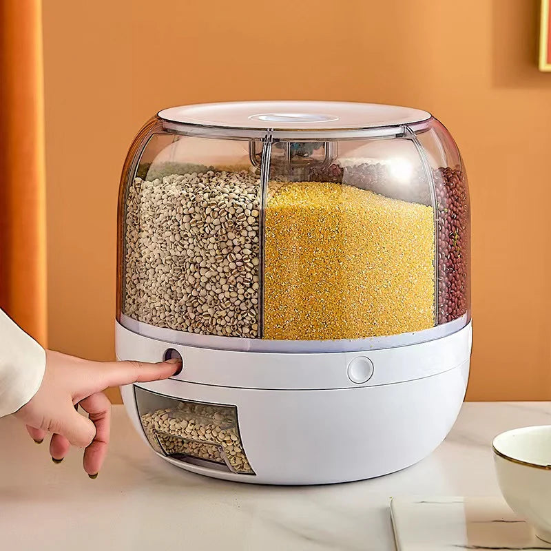 6-Compartment Grain & Rice Organizer with Button Dispenser
