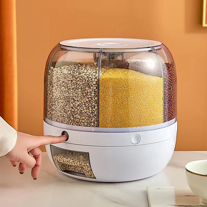 6-Compartment Grain & Rice Organizer with Button Dispenser